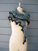 Teal Shawl/Scarf with Brown Ruffle Trim - Baby Alpaca Hand Spun & Hand Dyed            SOLD