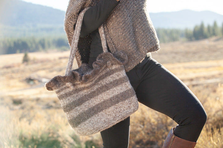 Felted Striped Purse - Browns