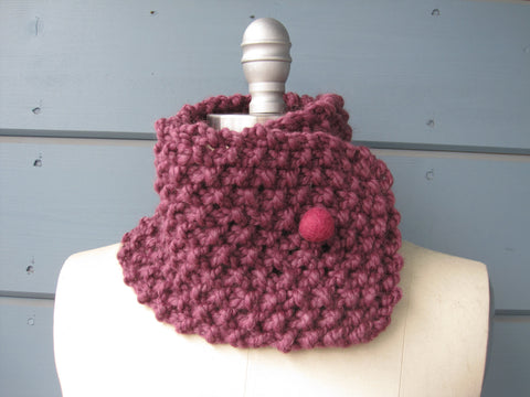 Mauve Neck Warmer with  Berry Felted Wool Button