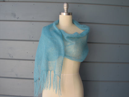 Shawl or Scarf - 70 % Silk 30 % Mohair Aqua