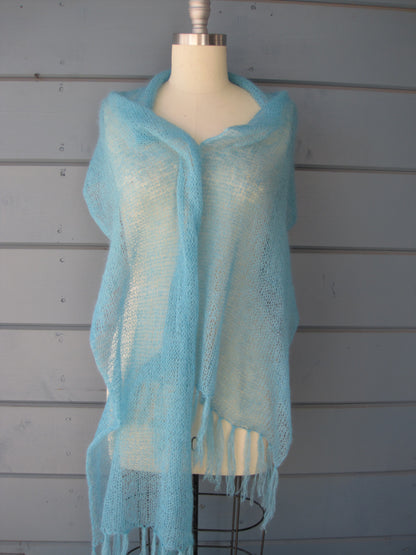 Shawl or Scarf - 70 % Silk 30 % Mohair Aqua