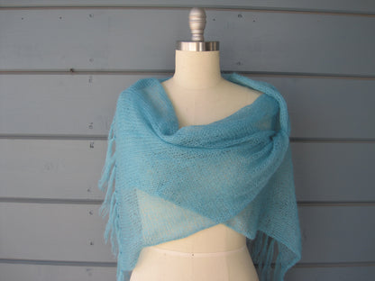 Shawl or Scarf - 70 % Silk 30 % Mohair Aqua