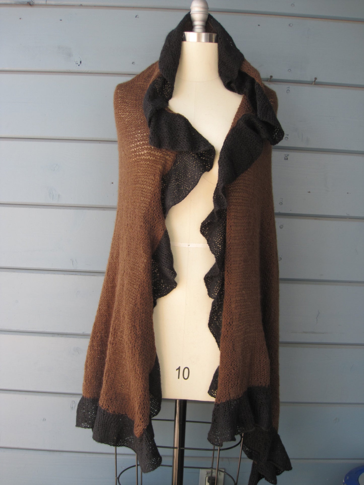 Shawl Wrap - Espresso with Black Ruffle Trim