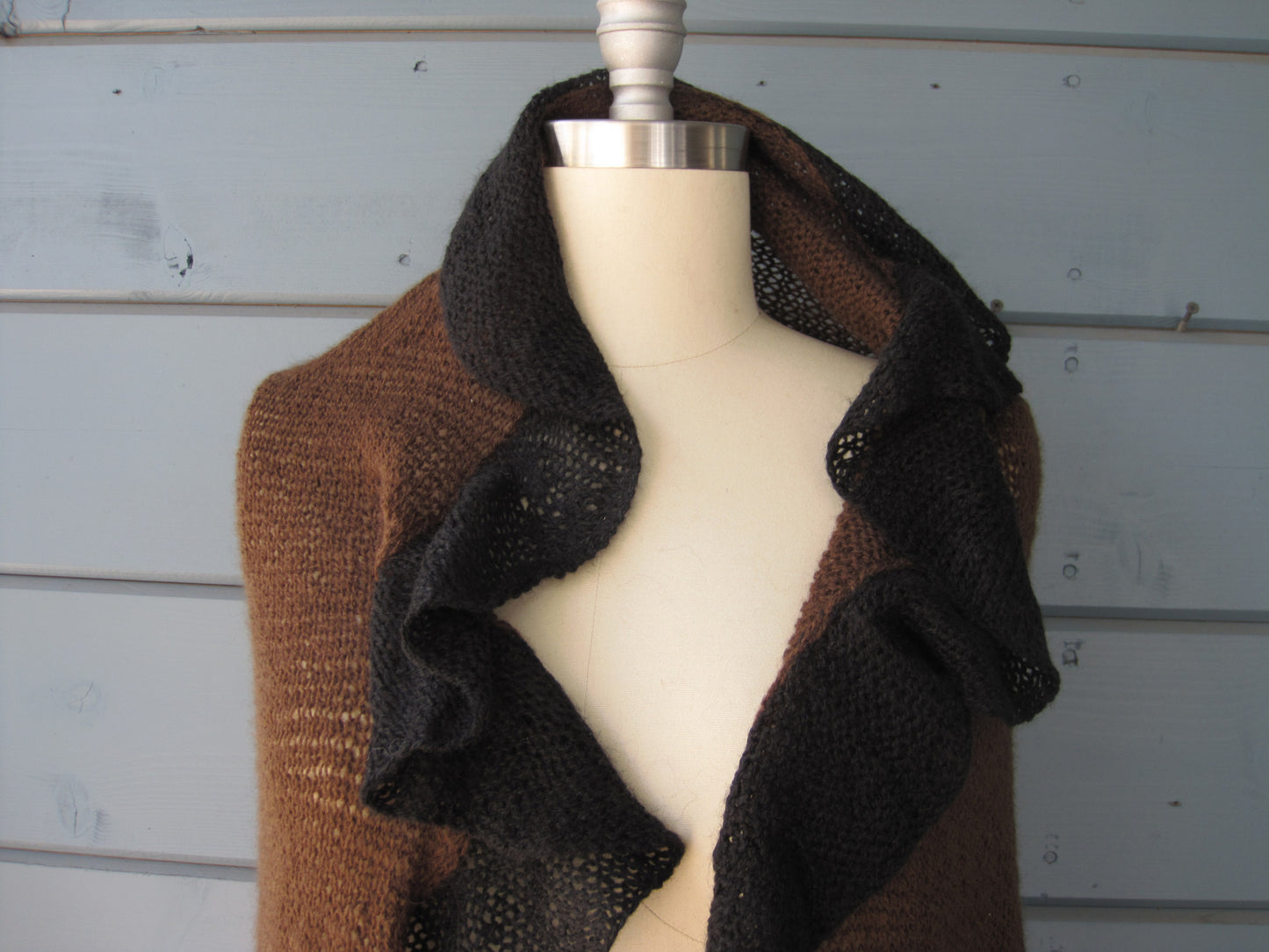 Shawl Wrap - Espresso with Black Ruffle Trim