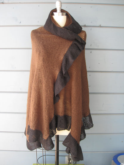 Shawl Wrap - Espresso with Black Ruffle Trim