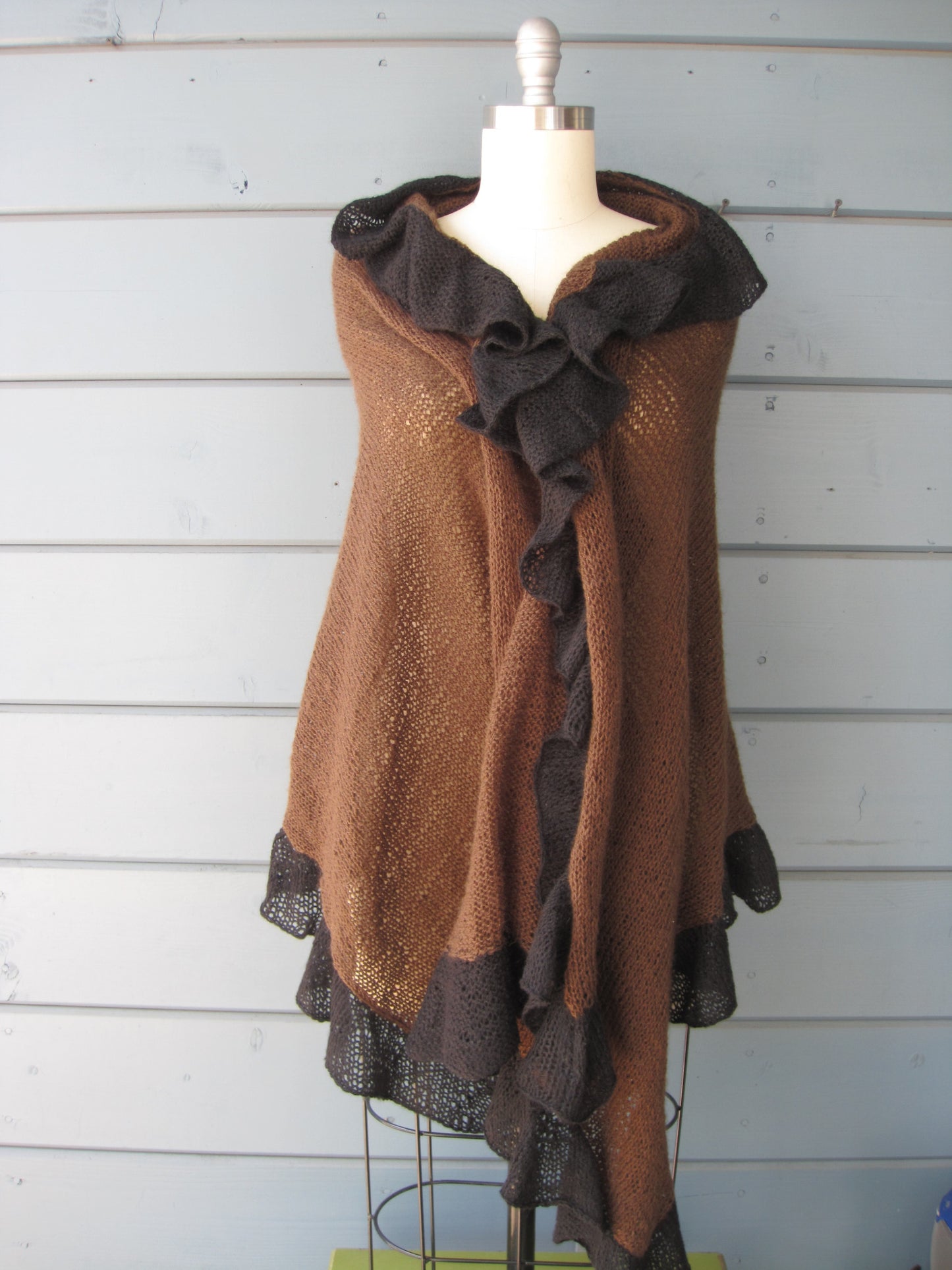 Shawl Wrap - Espresso with Black Ruffle Trim