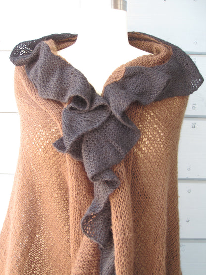 Shawl Wrap - Espresso with Black Ruffle Trim