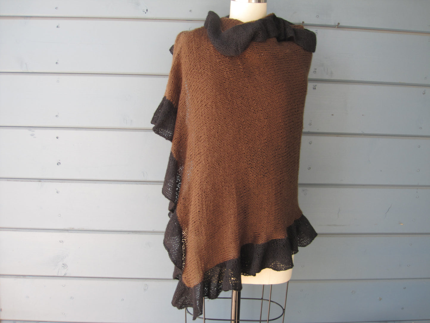 Shawl Wrap - Espresso with Black Ruffle Trim