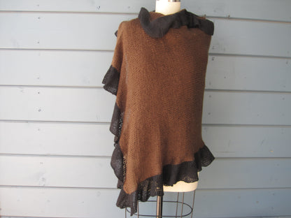 Shawl Wrap - Espresso with Black Ruffle Trim